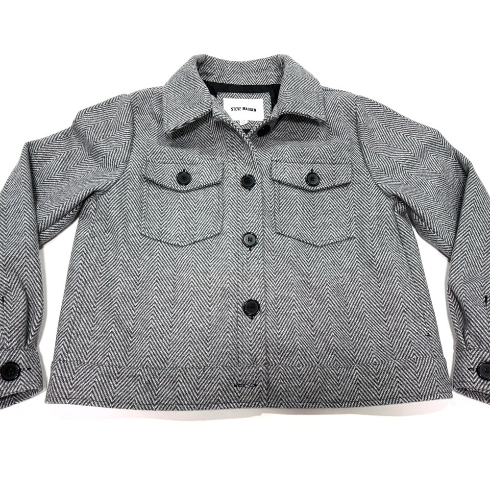 Steve Madden Women’s Gray Tweed Jacket Size L Button Front Fall Coat